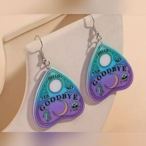 New Fun Dangle Ouija Planchet Halloween Earrings Blue and Lavender